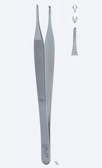 Пінцети, хірургічні, "Adson", для тканин, делікатні, прямі, кінчик 1,5 мм, зубці 1 х 2, довжина 120 мм, 4 3/4". Бренд - Asanus Medizintechnik Gmb, Німеччина